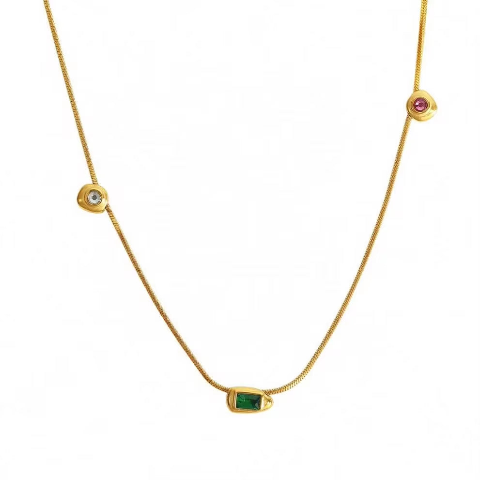 JEWELRY XL32 Scandinavian New Simple Gemstone Set French Vintage Collarbone Stainless Steel Necklace My Store