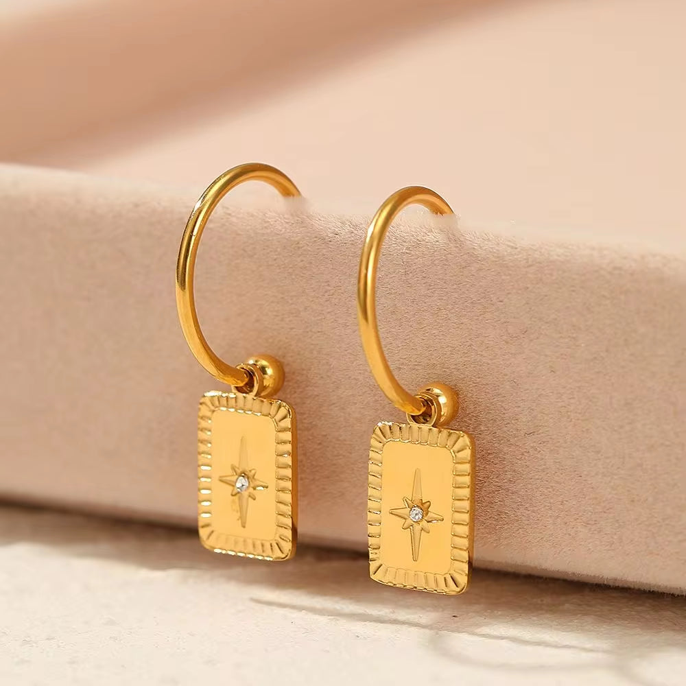 Real Gold Plated Stainless Steel Zircon Star Tags Pendant Earrings Gold Tone Steel Tags Zircon Star Earrings for Girls My Store