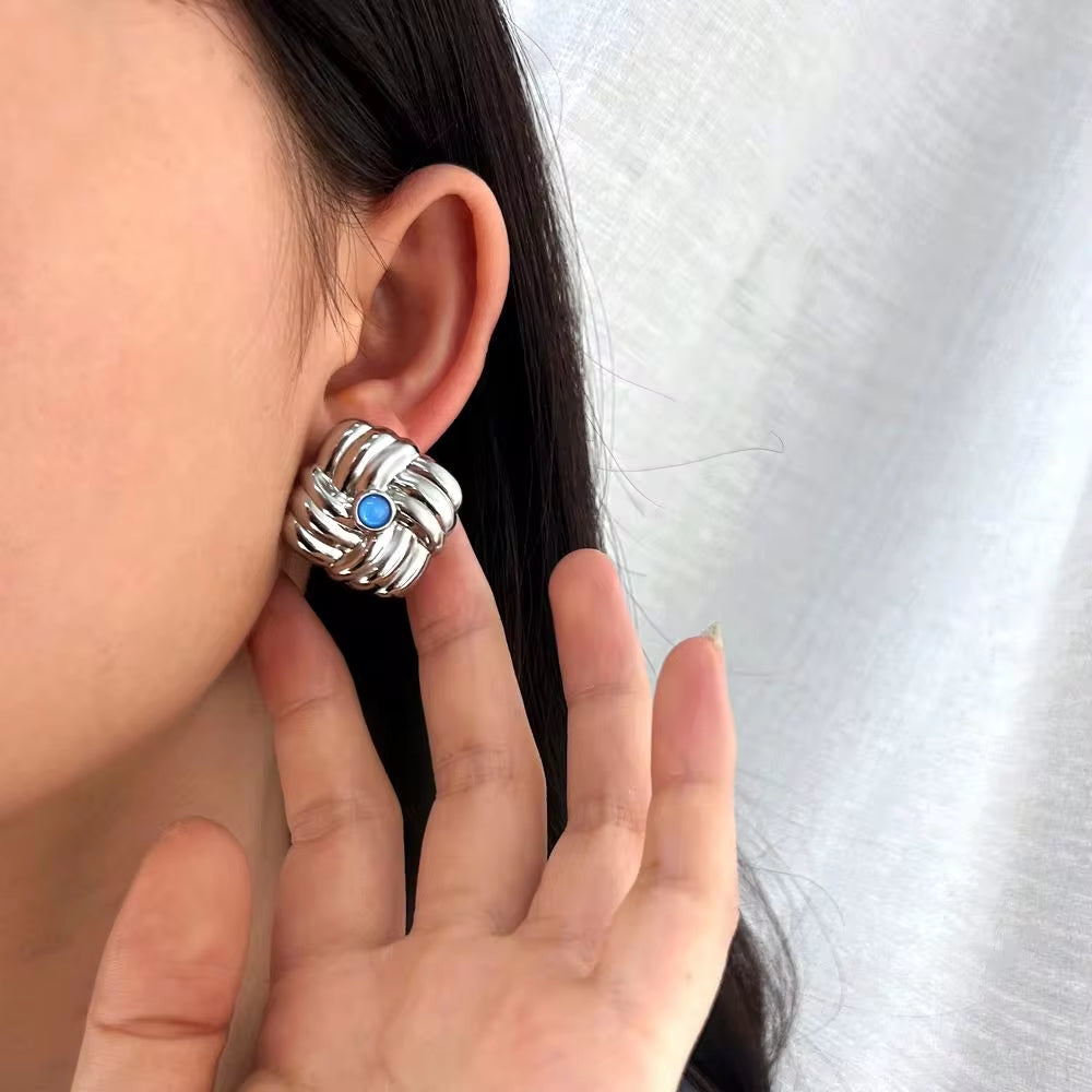 Classic Textured Geometric Stainless Steel Ear Stud Girl Women'S Golden Jewelry Square Knot Earrings Wholesale My Store