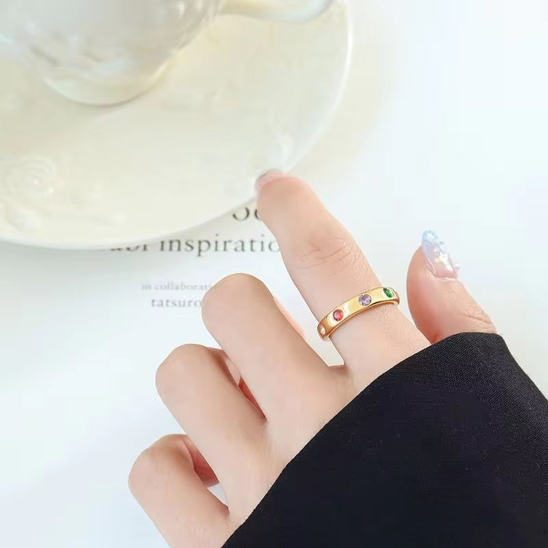Stainless Steel 18K Gold Plated Colorful Zircon Personality Ring for Women My Store