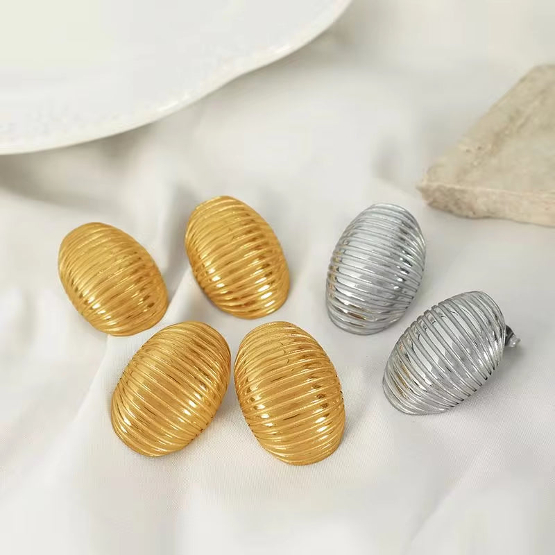 JEWELRY EH186 French Multi-Layer Pleated Openwork Textured Stainless Steel Earrings Tide My Store