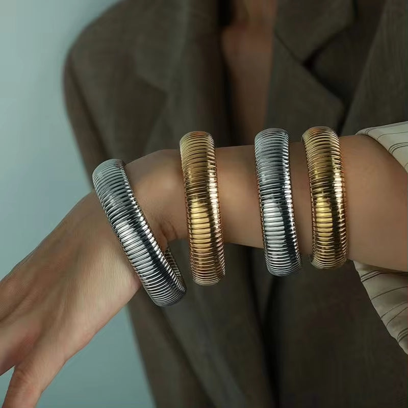 JEWELRY SZ02 New Stretch Circle Bangles Stainless Steel 18K Gold Plated Fashion Bangles My Store