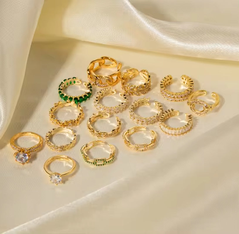 Shiny CZ Stone Cubic Zircon Paved Chain Pig Nose Butterfly 18K Gold Plated Brass Opening Rings My Store