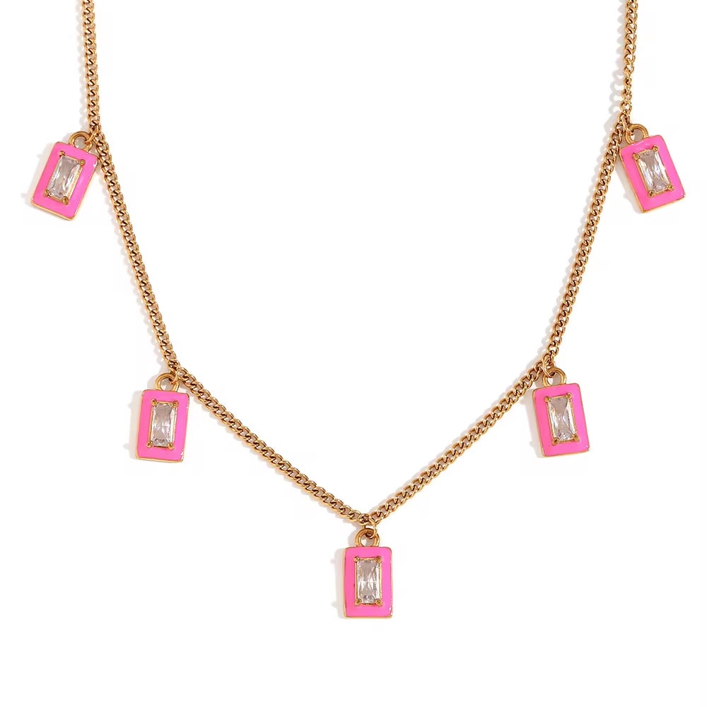 Shining Zircon Enamel Charm Necklace Gold Plated Jewelry Water Drop Choker Necklace Stainless Steel Necklace My Store