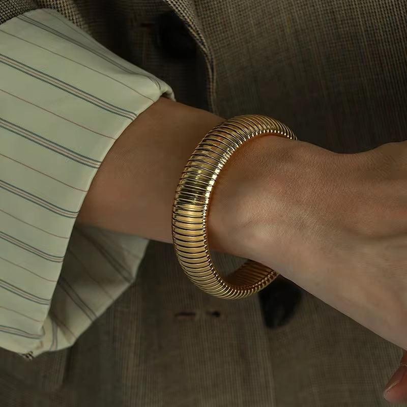 JEWELRY SZ02 New Stretch Circle Bangles Stainless Steel 18K Gold Plated Fashion Bangles My Store
