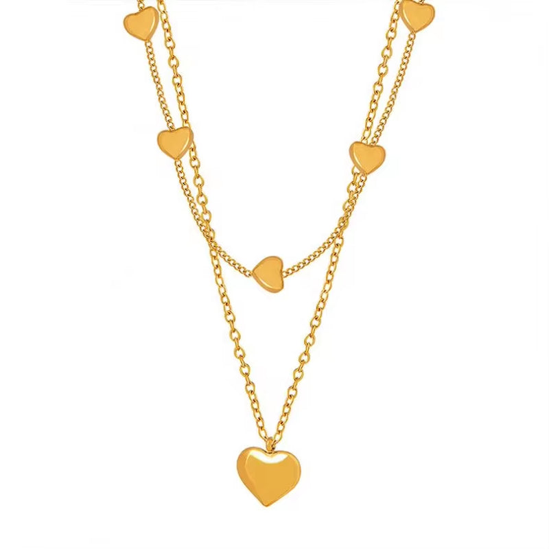 Wholesale Custom Fashion Jewelry 18K Gold Plated Stainless Steel Double Layer Dainty Heart Pendant Necklace for Women My Store