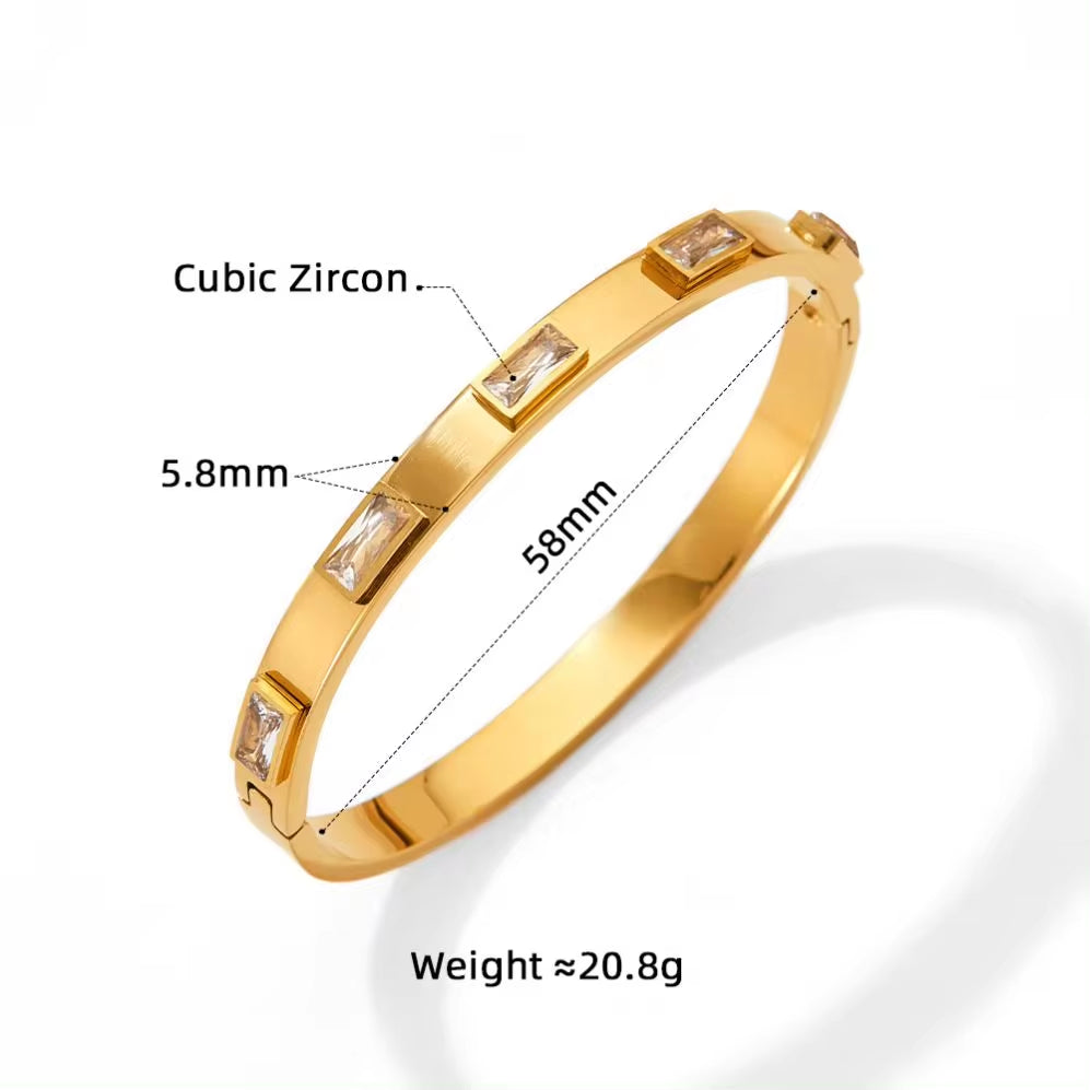 18K Gold Plated Green Cubic Zirconia Bezel Setting Dainty Stainless Steel Bangles for Women as Gift My Store