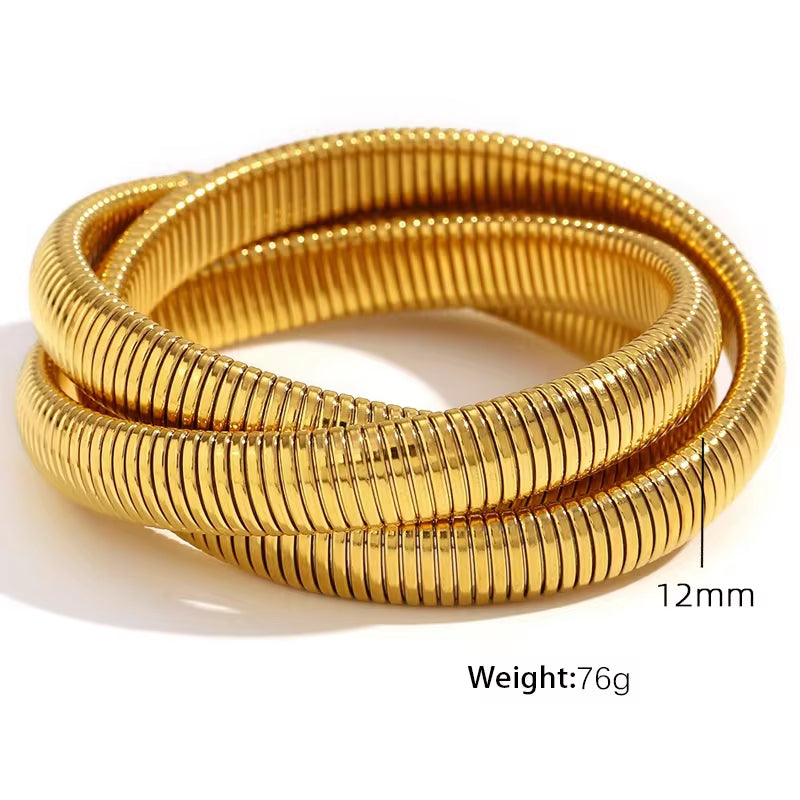 JEWELRY Fashion Stainless Steel Wide Face Bracelet Trendy Color Blocking Bracelet Stretchy Snake Bone for Women My Store