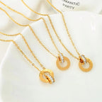 JEWELRY XL91 China Wholesale Double Ring Necklace with Diamonds Stainless Steel Jewelry 18K Gold Plated My Store