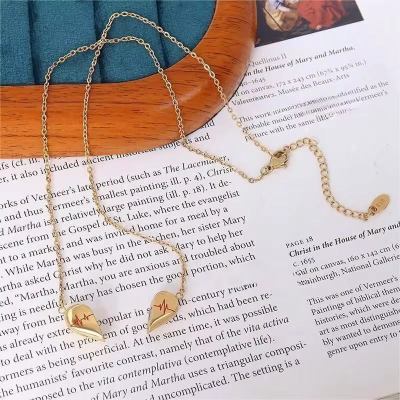 Non Tarnish Fashion Plated 316L Stainless Steel Detachable Magnet Cardiogram Heart Pendant Necklace Women My Store