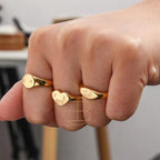 New Trendy Heart Oval Shape Titanium 18K Gold Plated Personalized Letter FK off Signet Ring My Store