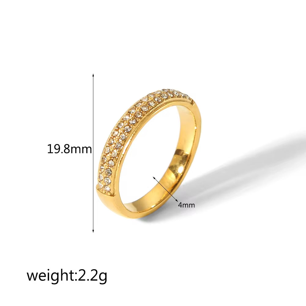 18K Gold Plated Cubic Zircon Stainless Steel Women Men Ring Waterproof Couple Ring for Lovers Hypoallergenic My Store