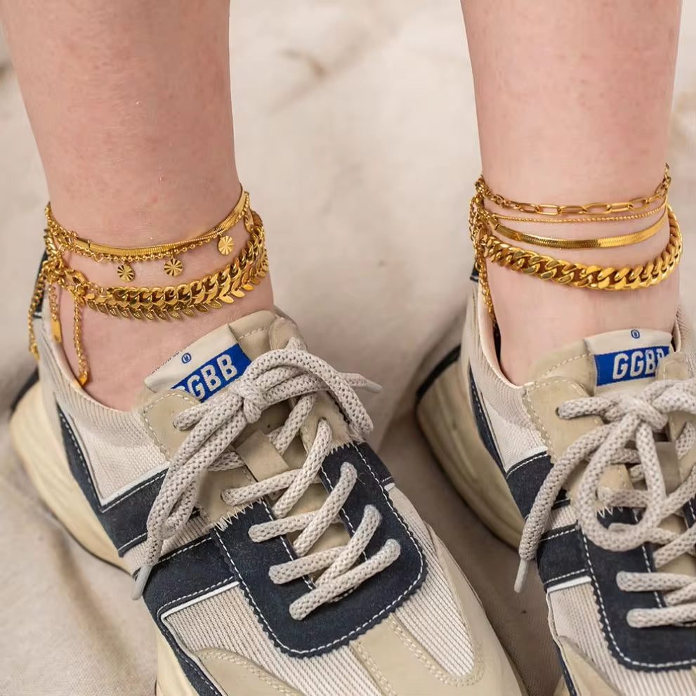 Dainty 18K Gold Plated Stainless Steel Simple Jewelry Gift Waterproof Chain Cross Double Layer Daity Anklet for Women My Store