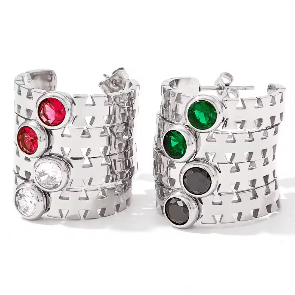 Wholesale Tarnish Free Jewelry 18K Gold Plated Stainless Steel Hook Earrings Colorful Cz Crystal Hoop Earrings for Women My Store