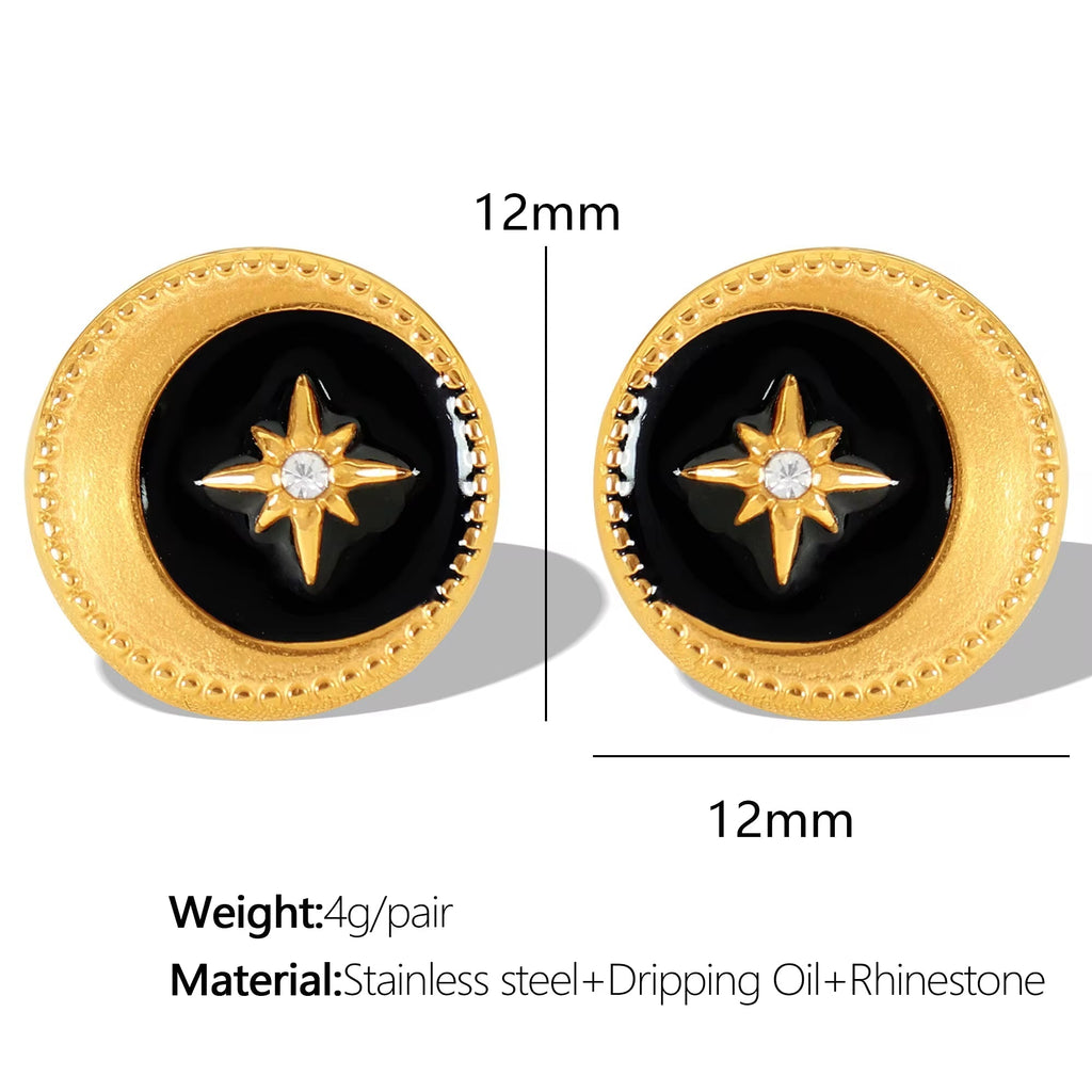JEWELRY EH290 Wholesale Lace Disc Off-Center Black Oil Drip Mansion Fashion Simple Gold Plated Earrings My Store