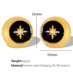 JEWELRY EH290 Wholesale Lace Disc Off-Center Black Oil Drip Mansion Fashion Simple Gold Plated Earrings My Store