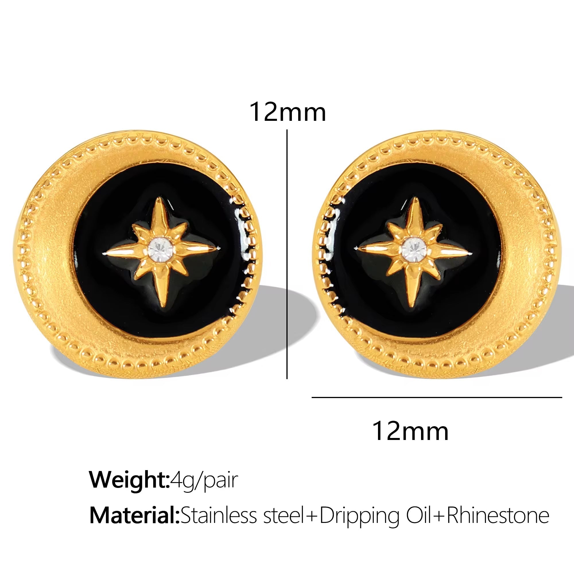 JEWELRY EH290 Wholesale Lace Disc Off-Center Black Oil Drip Mansion Fashion Simple Gold Plated Earrings My Store