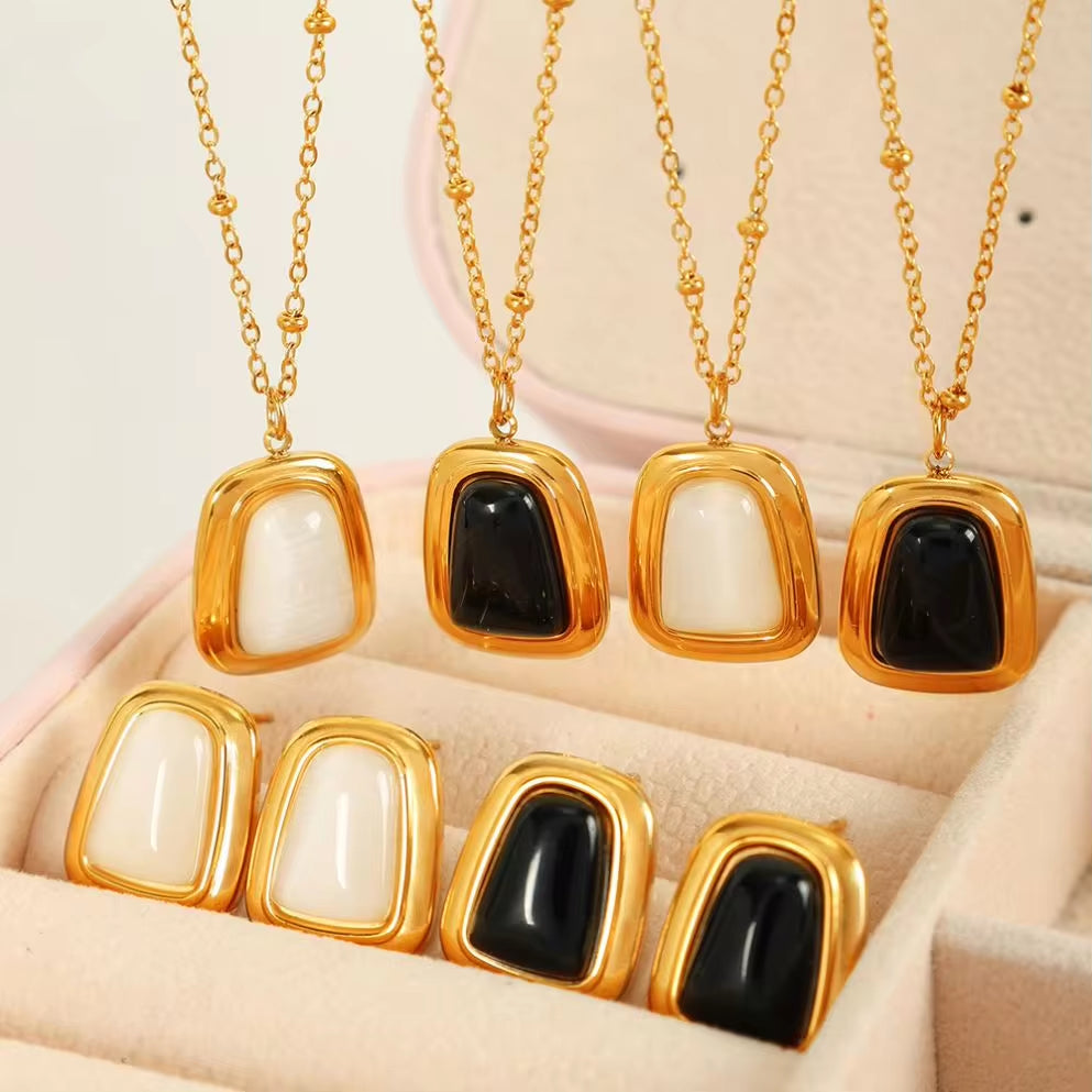 JEWELRY XL94-EH286 French Fashion Cat'S Eye Pendant Necklace Earrings Women Jewellery Set Gold Plated 18K My Store