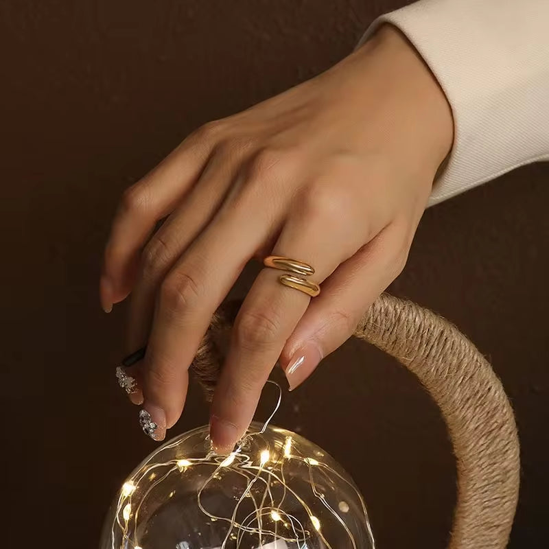 Personalized 18K Gold Plated Open Stainless Steel Waterproof Jewelry Double Open Rings for Women My Store