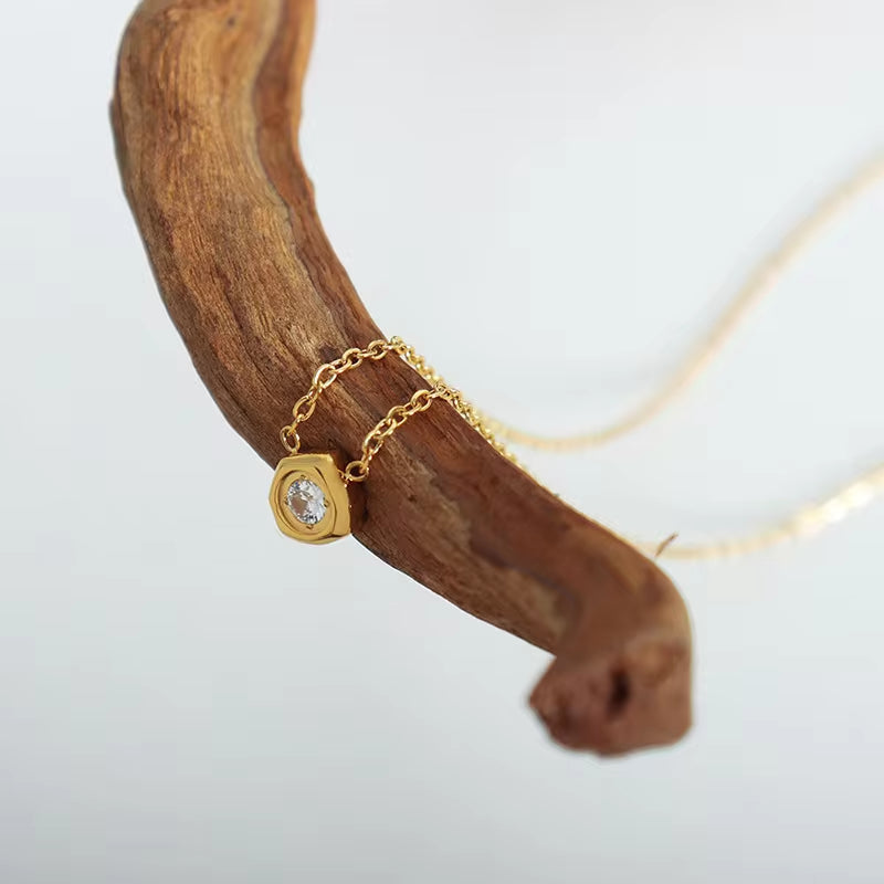 18K Gold Plated Stainless Steel Women Fashion Dainty Elegant Jewelry Geometric Meteorite Shape Cz Pendant Necklace My Store