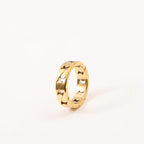 Tarnish Free Croissant Ring 18K Gold IP Plated Stainless Steel Striped Ring Miami Cuban Chain Chunky Ring My Store