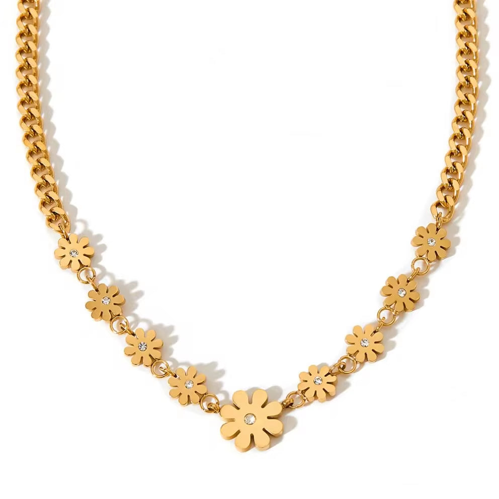 18K Gold Plated Stainless Steel Cuban Chain Jewelry Gift Daisy Flower Pendants Choker Necklace for Women My Store
