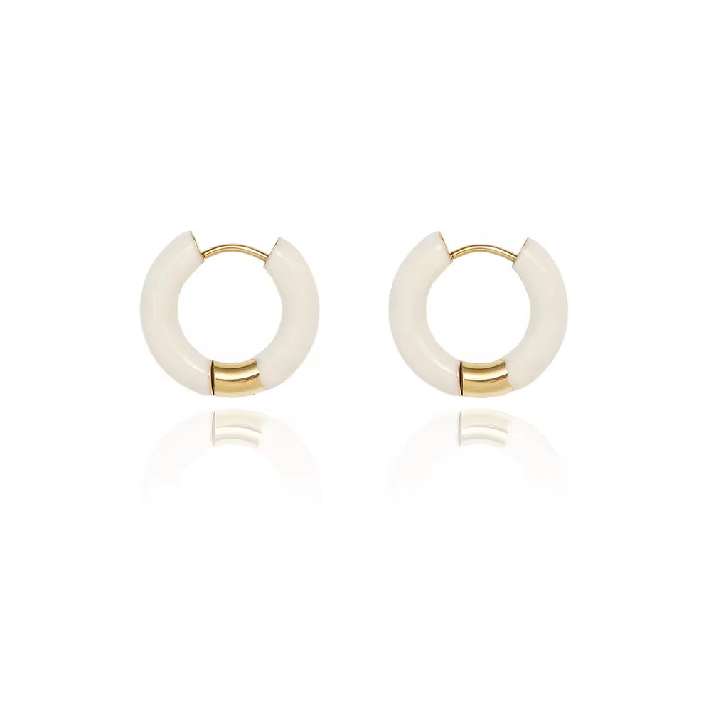 French Stainless Steel Enamel Hoop 18K Gold Plating Colorful Oil Dripping Huggie Clip on Earring for Girls My Store