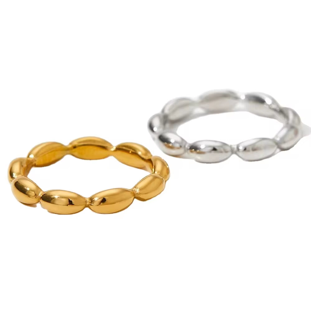 Simple Gold Plated Charm Stainless Steel Jewelry Rings Smooth Oval Bead Finger Wedding Rings for Women My Store