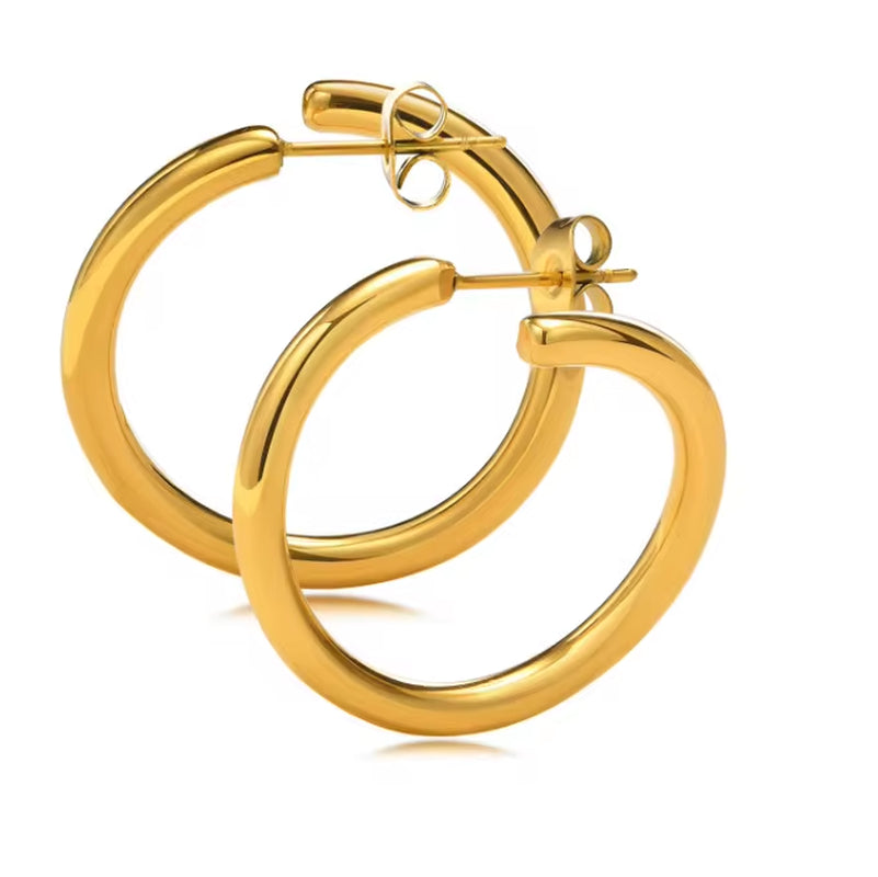 Popular Gold Plating Smooth Circle Earrings Chic Fade Never Fade Stainless Steel round Circle Hoop Earrings My Store