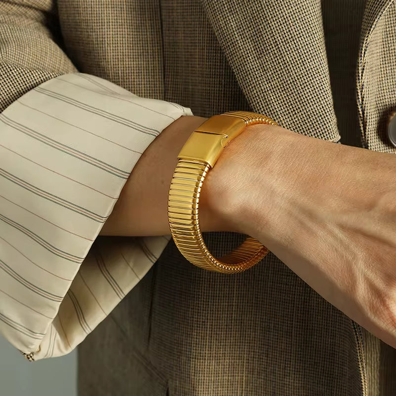 JEWELRY SZ05 Threaded Iron Absorbing Stretch Bangles 18K Gold Plated Bangles My Store