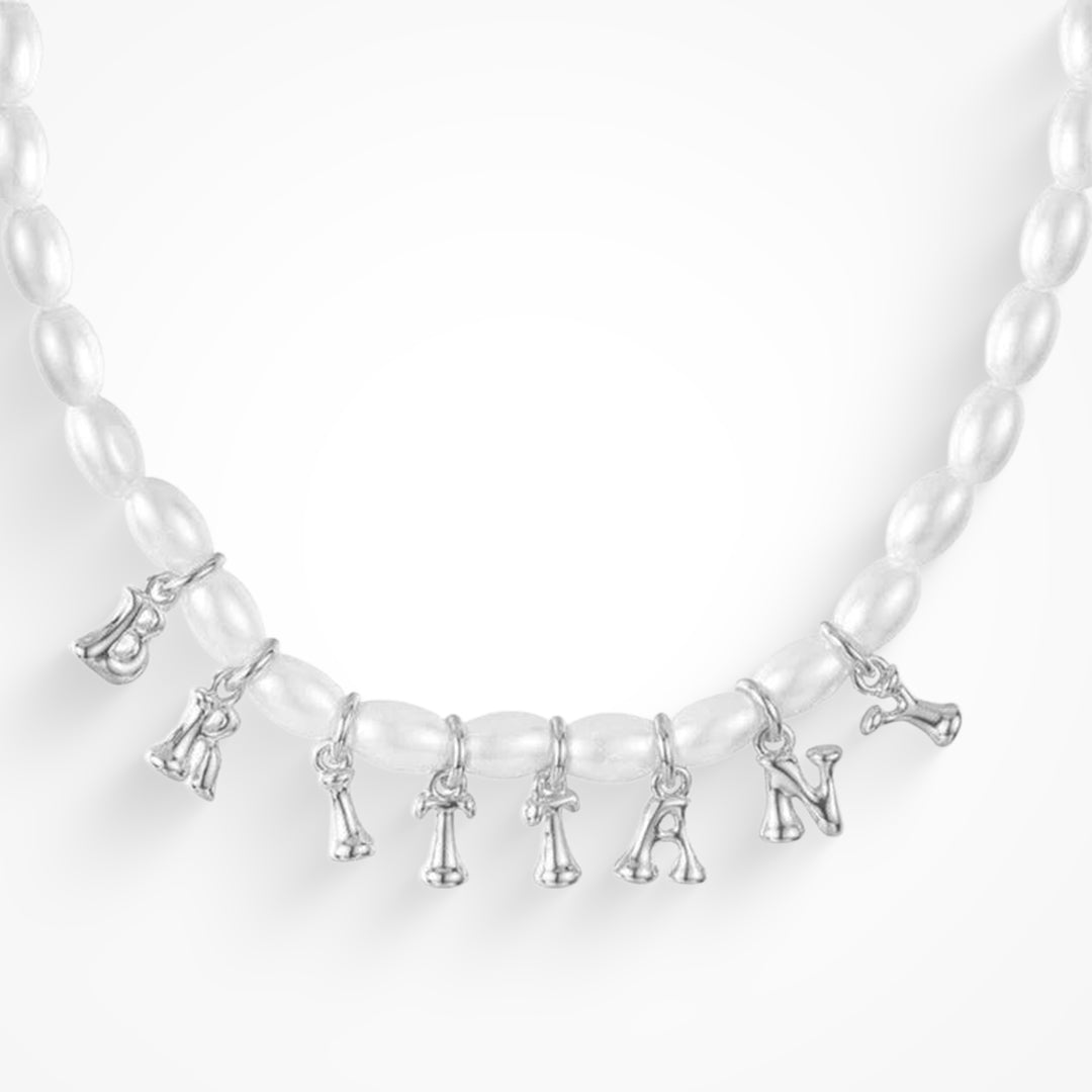 Custom/Personalized Bubble Letter Pearl Necklace Lee