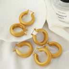 JEWELRY EH187 Wholesale Stainless Steel Gold Plated 18K Circle Earrings Textured U-Thread Earrings My Store