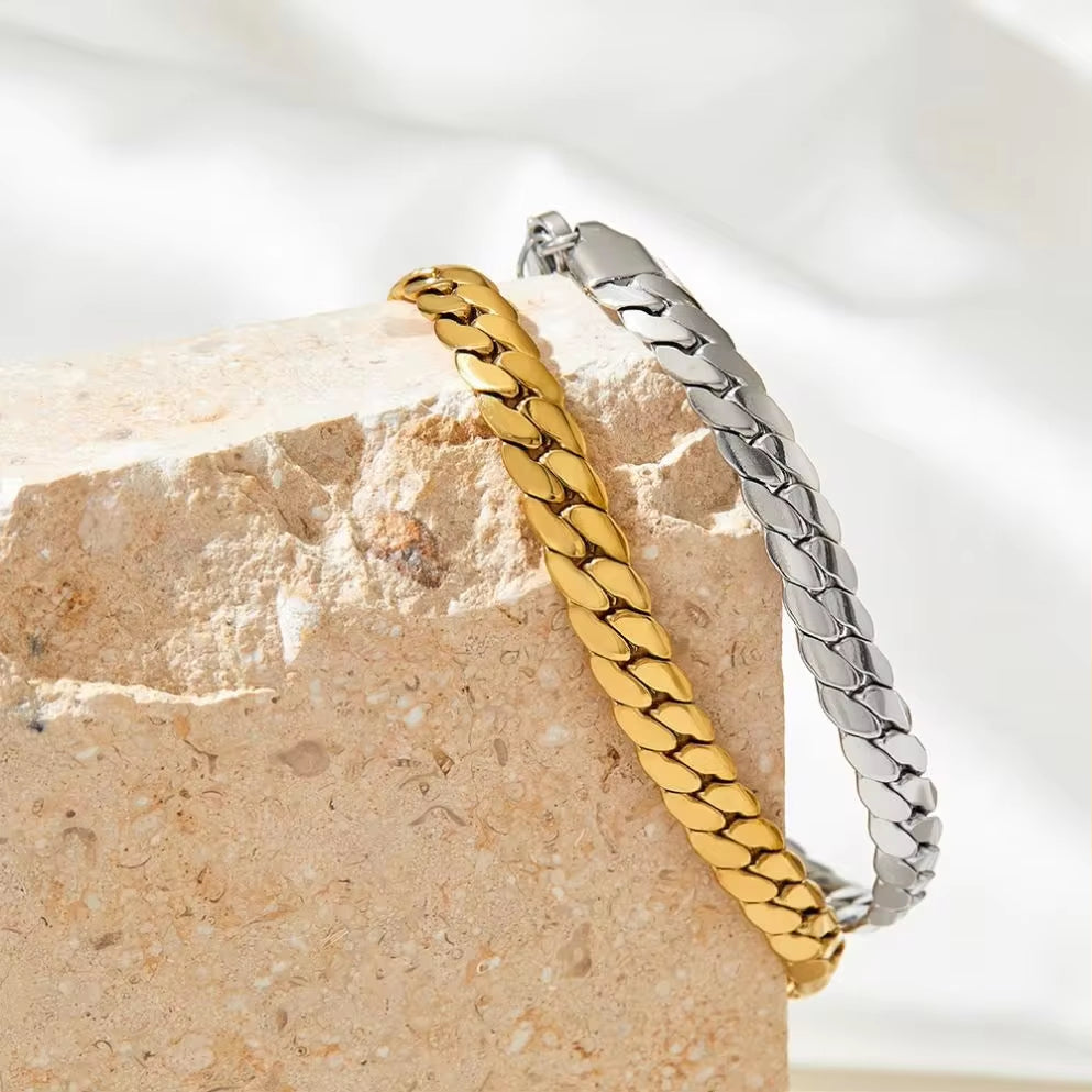 High Quality Simple 6.5Mm Width NK Cuban Chain Necklace PVD Plated Waterproof Bracelet Stainless Steel Jewelry Sets for Women My Store