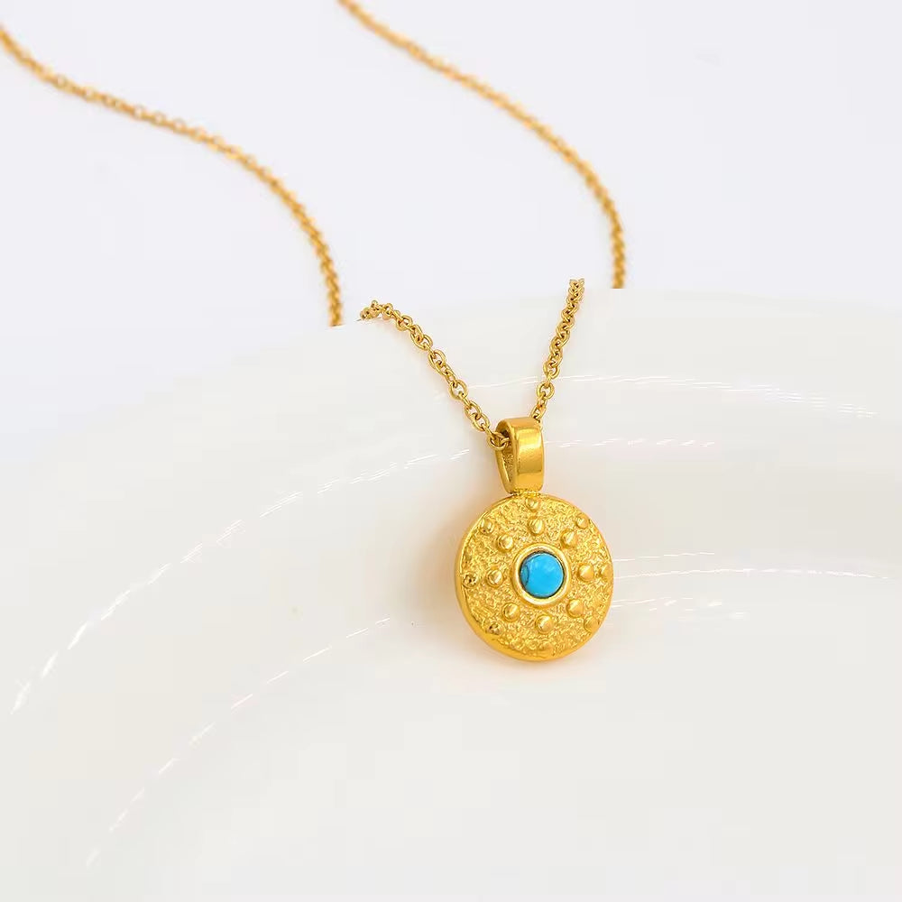 Natural Stone Necklace 18K Gold Color Stainless Steel Chain Suitable for Women Waterproof Material Fashion Oval Jewelry My Store