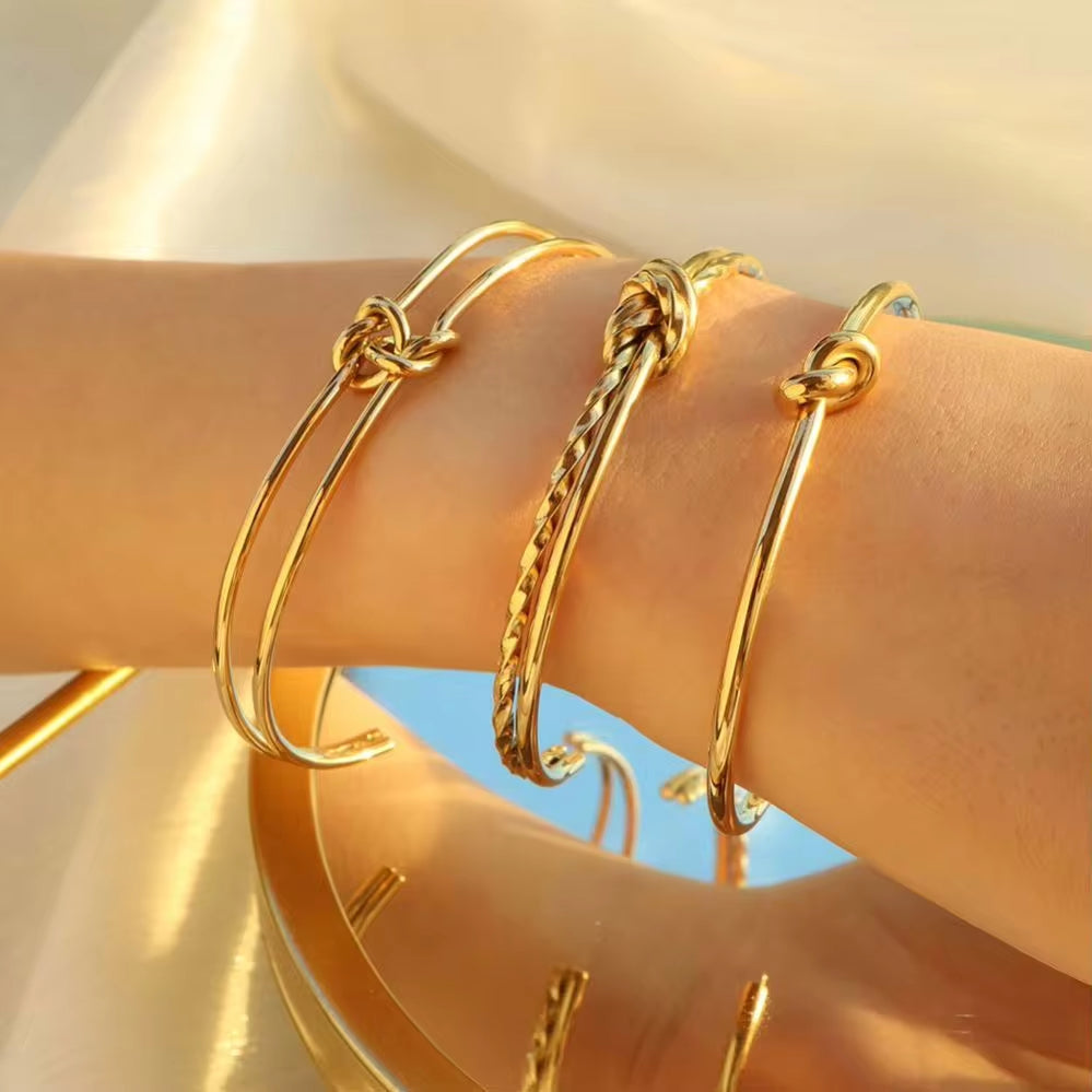 JEWELRY SZ45-7-SZ51 Hot Sale Vintage Fashion Stainless Steel Open Bangle Twist Knot C Shape Bangle for Women My Store