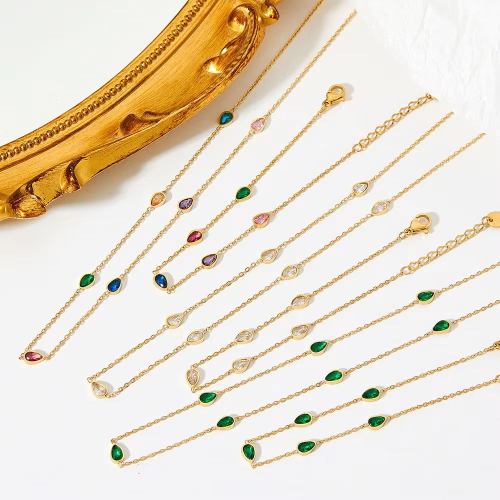 Fine Jewelry Non Tarnish Ankle White Gold Drip Zircon Women Stainless Steel Anklet My Store