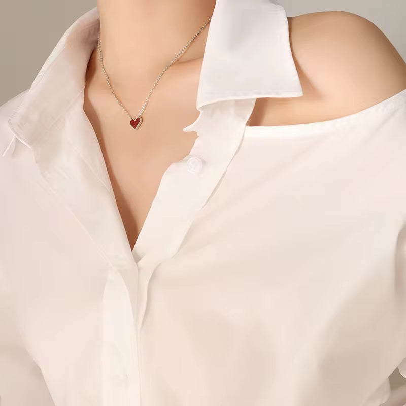 Elegant Stainless Steel Red Heart Pendant Necklace Titanium Steel Acrylic for Women Jewelry My Store