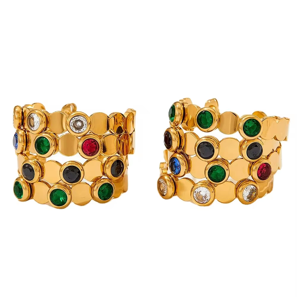 Waterproof Charm Fashion Jewelry 18K Gold Plated Stainless Steel Green Colorful Cubic Zirconia Hoop Earrings Women My Store