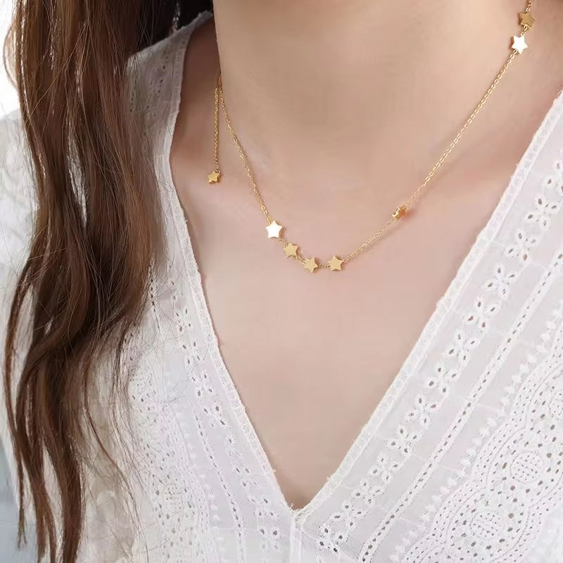 Hot Sale Classic Stainless Steel Beaded Five Pointed Star Necklace Multi Star Necklace for Women Girl My Store