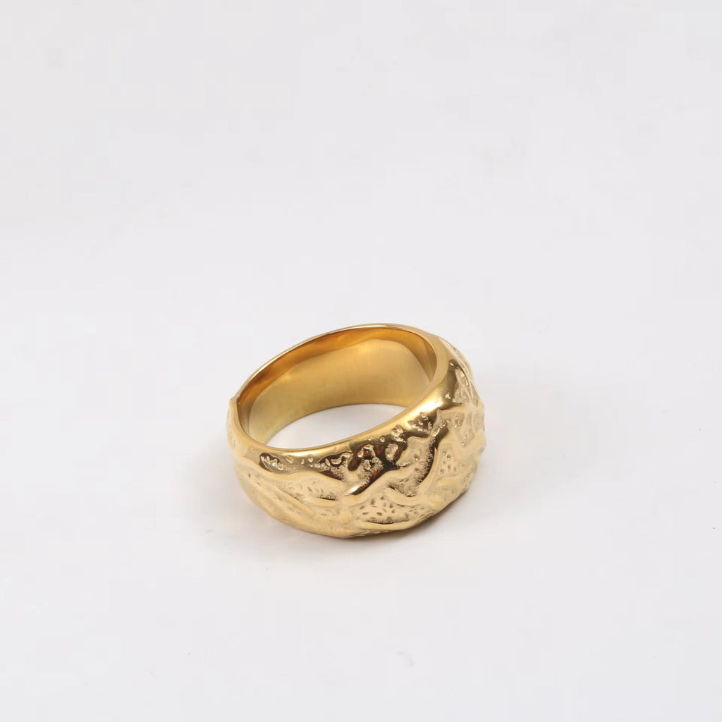 FANJIN Jewelry Wholesale 18K Gold Plated Band Meteor Crater Chunky Stainless Steel Rings for Women Statement Rings My Store