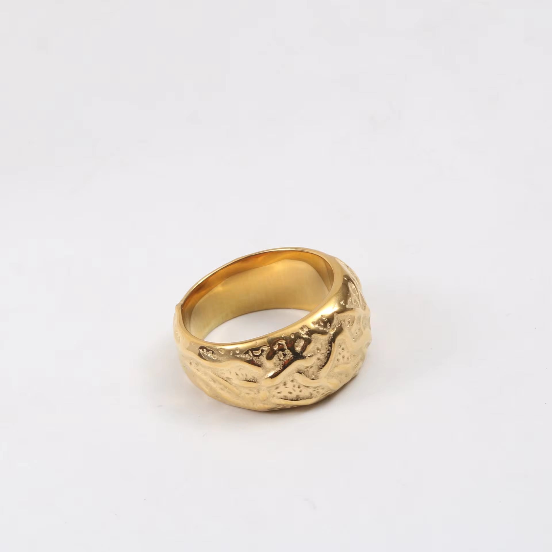 FANJIN Jewelry Wholesale 18K Gold Plated Band Meteor Crater Chunky Stainless Steel Rings for Women Statement Rings My Store