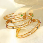 JEWELRY SZ14 New Vintage Premium Feeling Stainless Steel Bracelet Open Set Zirconia Bangle My Store