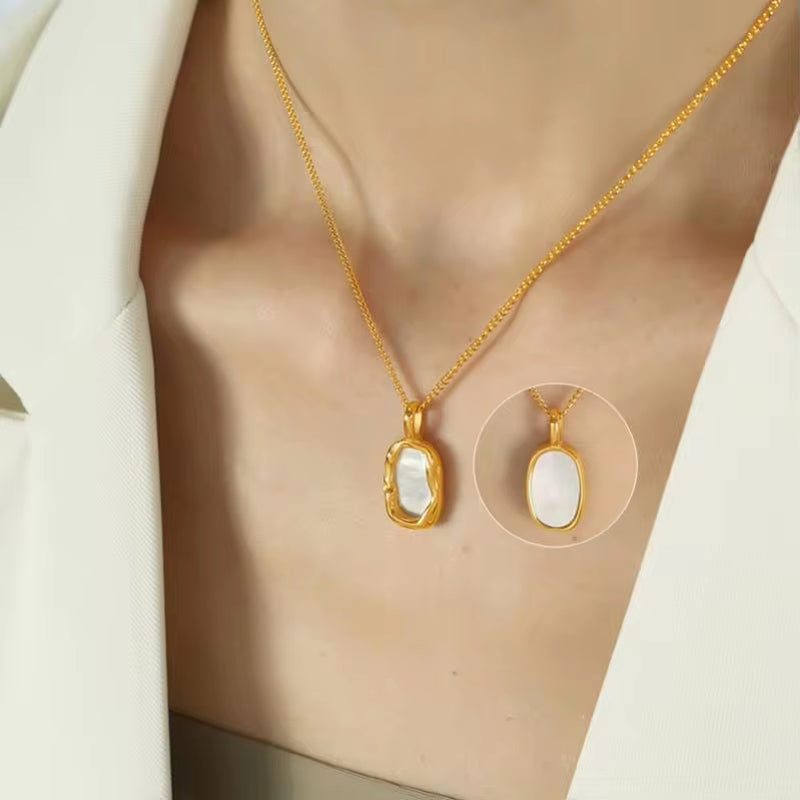 JEWELRY XL62 2024 Irregular Mother of Pearl Necklace Stainless Steel 18K Gold Plated Fashion Necklace My Store