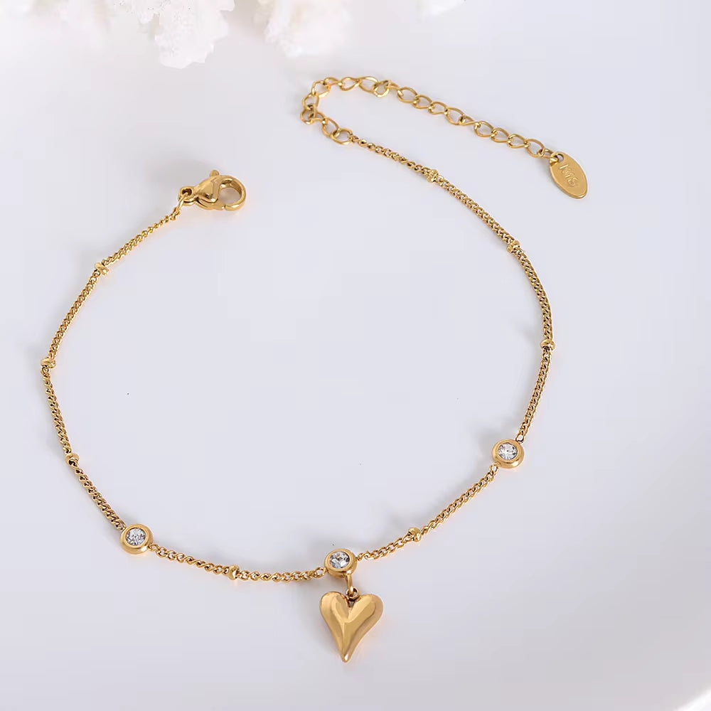 Wholesale New Zircon Three-Dimensional Love Heart Pendant 18K Gold Plated Ankle Chain Foot Jewelry Anklets My Store