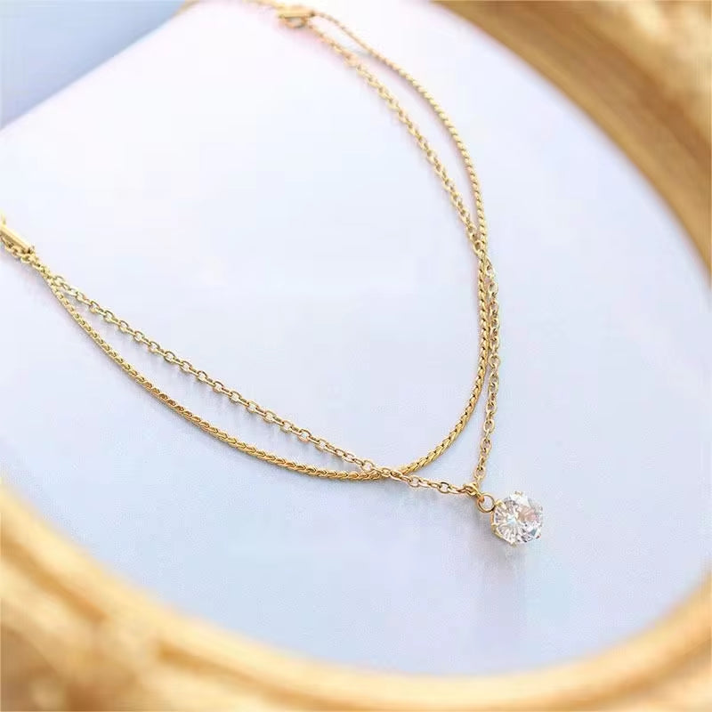 Custom Double Layer 18K Gold Plated Chain Stainless Steel Link Zircon Chain Jewelry Bracelets Ladies My Store