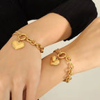 18K Gold Chunky Heart Curb Splicing Stainless Steel Smooth Double Layer Heart Chains Bracelet Women My Store