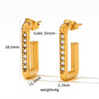 New Design Waterproof 18K Gold Plated Stainless Steel Jewelry Zircon Trimmed Rectangle Hoop Earrings My Store