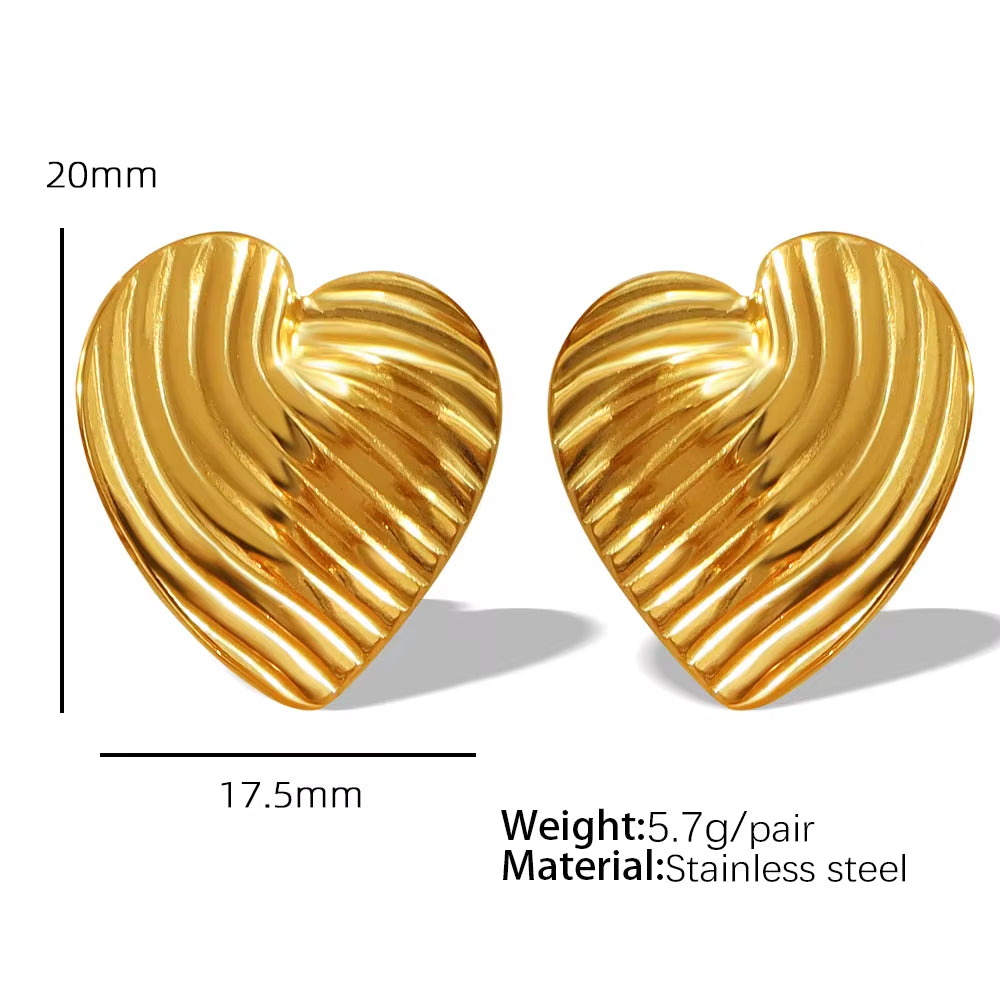 JEWELRY EH EH177-9 High Quality Wholesale Custom Cheap French Fashion Pleated Textured Heart Drop Earrings My Store