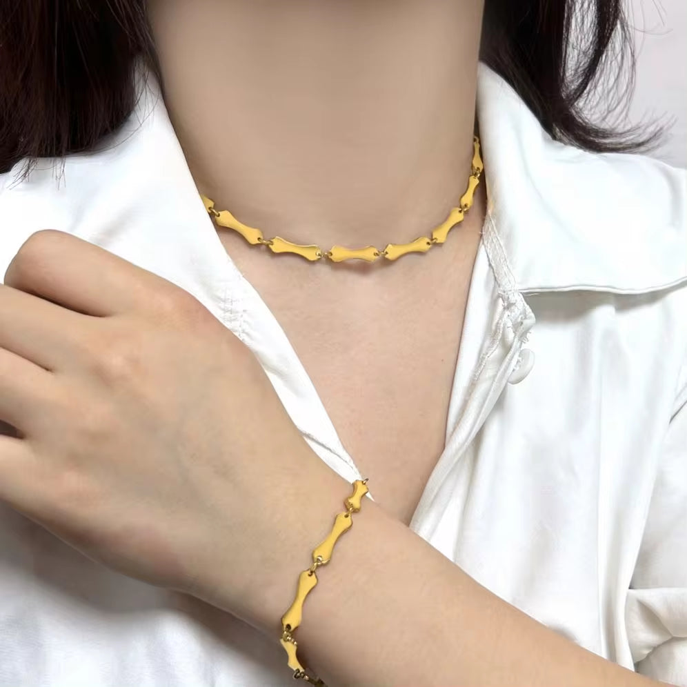 Classic New Gold Plated Stainless Steel Bone Shape Chain Necklace for Women'S Simple Style Hip Hop Jewelry My Store