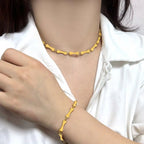 Classic New Gold Plated Stainless Steel Bone Shape Chain Necklace for Women'S Simple Style Hip Hop Jewelry My Store